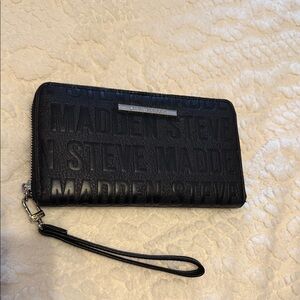 Steve Madden Embossed Black Wristlet